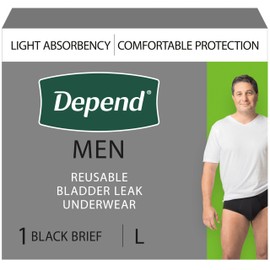 Depend Washable Adult Incontinence Underwear for Men, Reusable, Light Absorbency, Large, Black, 1 Count
