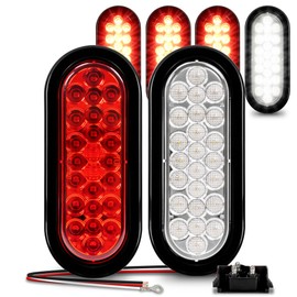 TRUE MODS 4 Red + 2 White 6" Oval LED Trailer Tail Light Kit [DOT FMVSS 108] [24 LED] [Grommets & Plugs] [IP67 Waterproof] [Stop Brake Turn Reverse] Back Up Trailer Lights for Marine Boat RV Truck