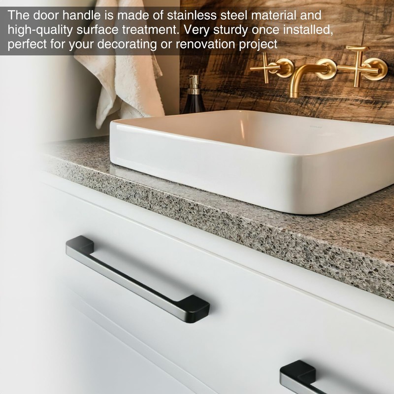 10 Pack 160mm Black Drawer Handle Kitchen Cabinet Square Black