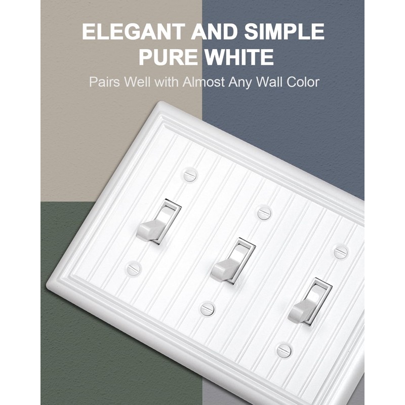 ZILLSEA 2-Pack Pure White Triple Toggle Light Switch Covers, Metal