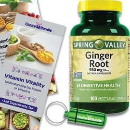 Choice Bundle Spring Valley Ginger Root Digestive Health Dietary Supplement Capsules 550 mg 100 Ct Plus Vitamin Vitality & Pill Container (3 Items)!