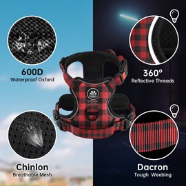 NESTROAD No Pull Dog Harness with Leash, Reflective No Choke Pet Vest Harness,Adjustable Soft Padded Dog Harness with Easy Control Handle for Large Dogs(Checkered Red,Large)