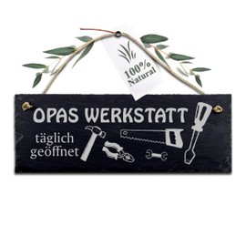 Dekolando Grandpa's Workshop Slate Plate Gift Grandpa 22 cm x 8 cm Slate Slate Plaque Gifts Birthday Birthday Gift Outdoor Door Sign Workshop Sign