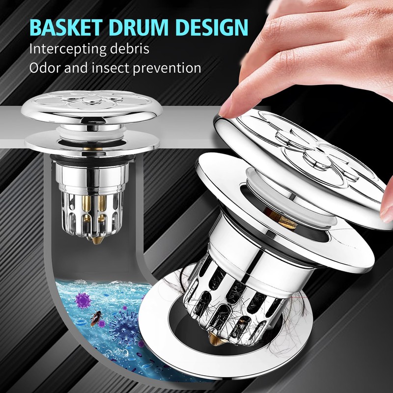 1 x Pop Up Drain Strainer, Upgraded Bathroom Sink Plug,