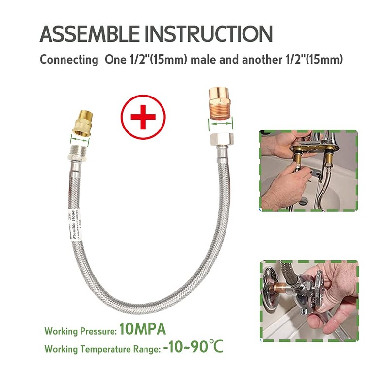 Masterwarehouse DN8 Flexible Braided Tap Hose 600mm Length, 1/2" Female