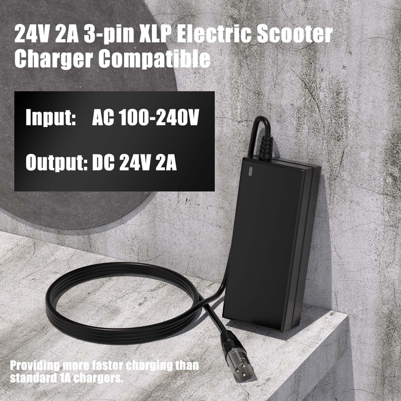 24V 2A 3-Pin XLP Electric Scooter Charger Compatible with Go-Go