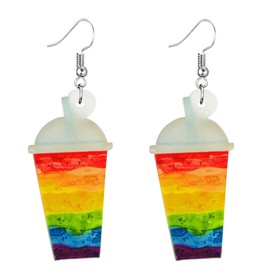 Funny Cute Weird Rainbow Earrings for Women Creative Rainbow Butterfly Sunflower Pencil Acrylic Dangle Earrings Summer Ice cream Mushroom Frog Colorful Earrings for Women Gifts (glass)