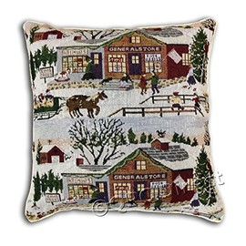 QPC Direct Christmas Tapestry Style Festive Xmas Cushion Cover, 43 x 43cm (17" x 17"), Winter Scene
