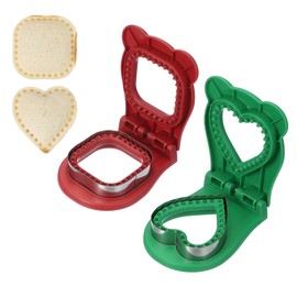 sourcing map 2 Pack Crustless Sandwich Cutter, Square/Heart Shape Uncrustable Sandwich Maker Sealer Press Bread Cookie Cutter and Sealer for DIY Breakfast Lunch Afternoon Tea (Red/Green)
