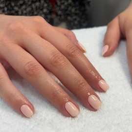 Nude Press On Nails Short Square, KXAMELIE Natural Gel Nails Glue on Acrylic Nails Press ons Featured Protective Coat Thick Reusable Fake Nails Solid Color 24 Short Coffin Artificial Nails