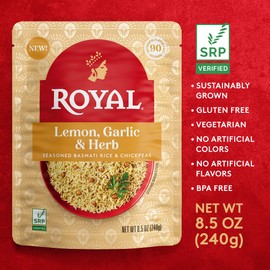 Royal Lemon, Garlic, and Herb Basmati White Rice and Chickpeas - Ready to Heat Basmati Rice - (6 Pack) 8.5 oz Microwaveable Pouch
