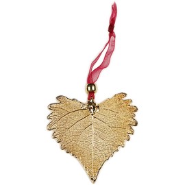Ornament, Cottonwood Leaves - Gold Plated - Heart Shape, Actual Leaf