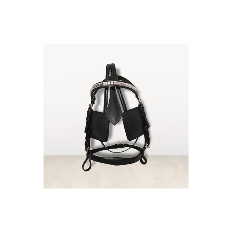 LEATHER HORSE DRIVING CART HARNESS BRIDLE (BLACK COLOUR) (COB)