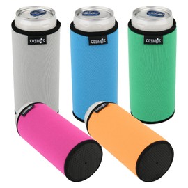 Cosmos Pack of 5 Non Skid Full Flat Bottom Neoprene 12 OZ Can Cooler Sleeves Can Insulated Cover for Soda, Beer & Water Bottles (For 12 oz Slim Can Size)