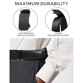 KEYNAT Click Belts for Men, Ratchet Belt, 1 3/8" Leather Belt, Black Men's Belts with Removable Buckle, Trim to Fit