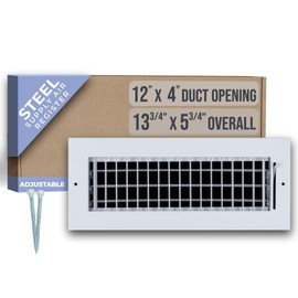 Fits 12x4 Duct Opening Steel Adjustable Air Supply Grille by Handua | Register Vent Cover Grill for Sidewall and Ceiling | White | Outer Dimensions: 13.75" X 5.75"