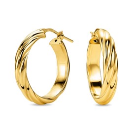 MIORE Jewellery Handmade in Italy, Earrings 925 Silver, Hoop Earrings 925 Silver, Twisted Hoop Earrings 20 mm Diameter, Earrings Gold-Plated 18K Gold, Round Hoops Earrings Women's Earrings, Gold