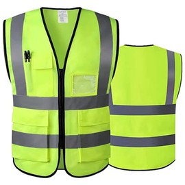HPHST High Visibility Safety Vest for Men and Women, Cycling Vest with Zip, Reflective Vest, Work Vest, Yellow, yellow