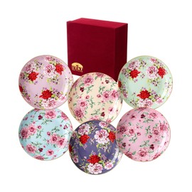 BTaT- Porcelain Floral Plates with Gift Box, 8-Inch, Set of 6, Deep Plates, Royal Dessert Plates, Appetizer Plates, Floral Plates, Salad Plates, Small Plates Set, Small Dishes, Dinnerware
