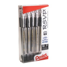 Pentel RSVP Ballpoint Pen, (1.0mm), Medium Line, Black Ink, 12 Pack (BK91PC12A)