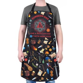 PXTIDY Gaming Kitchen Apron DND Gift Dungeon Dad Like A Regular Dad But With More Dice Funny Gamer Daddy Men Apron (black)