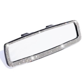 Unifizz Decorations Rear View Mirror with HD Glass,Bling Car Rearview Mirror, Interior Accessories for Women and Teens - White
