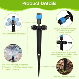 25 Pcs Water Irrigation Drippers, MSDADA Adjustable 360 Degree Fan Sprayer Irrigation Drip Drippers, Drip Irrigation Emitters with Stake, Watering System Accessories Fit for 1/4''(4-7mm) Hose(Blue)
