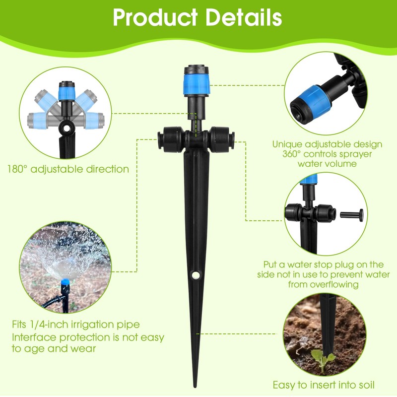 25 Pcs Water Irrigation Drippers, MSDADA Adjustable 360 Degree Fan