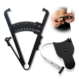 Body Tape Measure and Body Fat Tongs Set Black - Professional Body Fat Meter with Skin Fold Caliper, Body Tape Measure for Precise Fitness Fat Measurement at Home and in the Studio