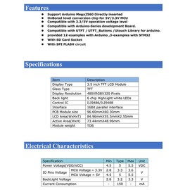 Hailege 3.5 Inch IPS TFT LCD Display ILI9486/ILI9488 480 x 320 36 Pins Mega