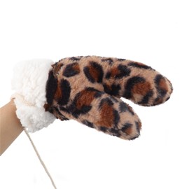 TINAYAUE Leopard Print Gloves for Women Girls Thick Winter Warm Gloves Mittens Plush Animal Gloves Cute Students Cycling Gloves for Skiing Skating Riding Running Dating Lovely Xmas Gift (coffee)