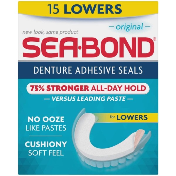 Sea Bond Secure Denture Adhesive Seals, Original Lowers, 15 Count (Packaging May Vary)