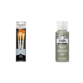 FolkArt FolkArt 3-Piece Bronze Taklon Paint Brush Set and 2-Ounce Acrylic Paint in Assorted Colors