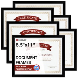 NEXCOVER Diploma Frame Black 6 Pack, 8.5 x 11 Certificate Frame with HD Plexiglass, 8.5 by 11 Picture Frames for Documents, Photos, Posters, Artworks, Horizontal and Vertical Wall Display
