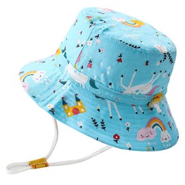 Rayson Sun Hat Baby Children Baby Fishing Hat with Wide Brim Sun Hat with Adjustable Chin Strap Bucket Hat Beach Hat Cap Spring Summer, Blue Unicorn