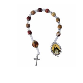 Gifts by Lulee, LLC Saint Thomas Aquinas Patron of Students and Professors Brown Agate Quartz Chaplet Pocket Purse Rosary with Prayer Card Holy Card