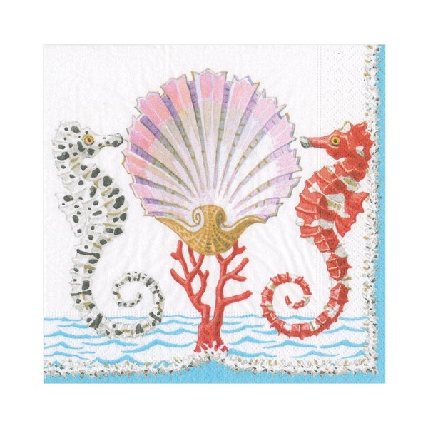 Caspari Seahorses and Shell Paper Luncheon Napkins - Two Packs of 20