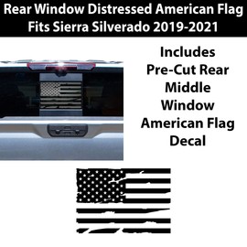 Bogar Tech Designs Precut Quarter Window Distressed American Flag Vinyl Decal Compatible with GMC Sierra and Chevy Silverado 2019-2025, Matte Black