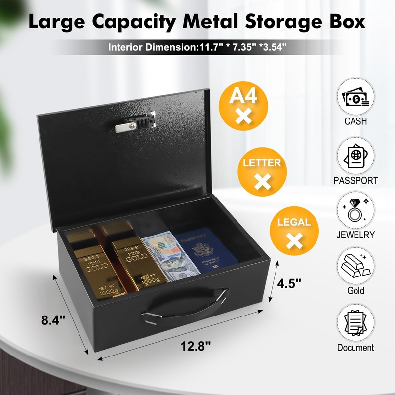 KYODOLED Fireproof Lock Box for Documents, Dual Combination and Key