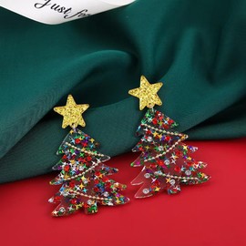 Christmas Tree Earrings Acrylic Christmas Earrings for Women Xmas Drop Dangle Earring Christmas Jewelry Gift (Colorful)