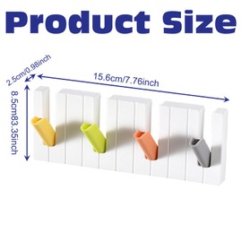 KASESSS 2 Pcs Coat Hooks, Coat Hooks Wall Mounted, Piano Key Coat Hangers Wall Mounted, Coat Rack Wall Mounted, Coat Hooks for Wall, Concealed, with 4 Flip-Down Hooks for Hanging Keys, Umbrella, Hat