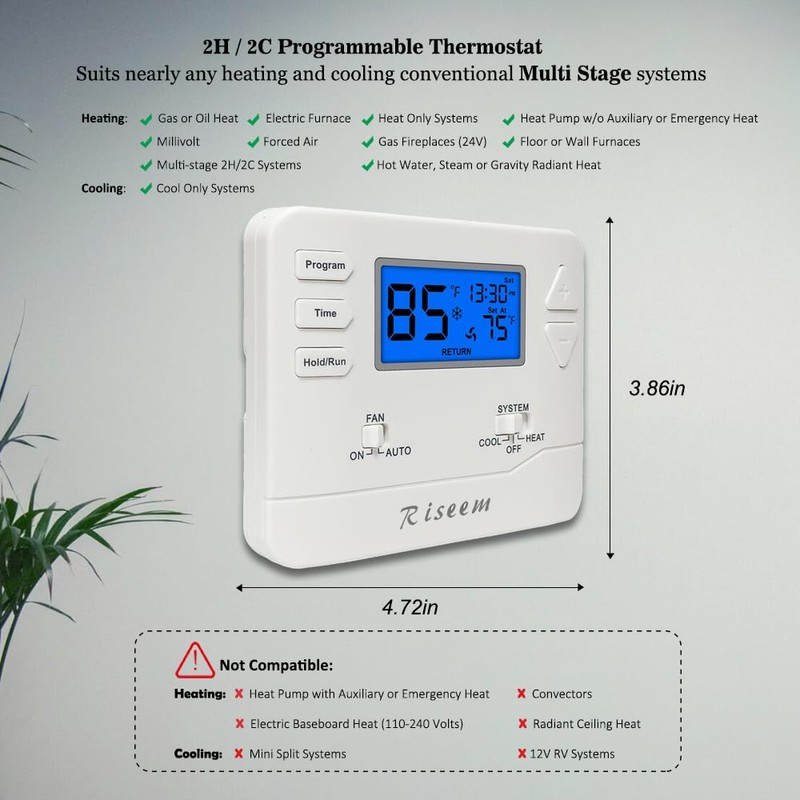 Programmable Thermostat for Home, 5-1-1 Day Programmable,Multi-Stage,2 Heat/2 Cool,Digital Energy-Saving