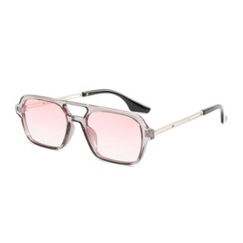 qinqilanqi-S Trendy Vintage 70s Square Sunglasses for Men and Women Metal Design, Double Bridge UV Protection, Grey/Gradient Pink