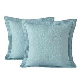 WINLIFE 100% Cotton Quilted Euro Sham Covers, 2 Pack Cotton 26'' x 26'' Pillow Covers, Soft and Breathable Euro Shams, Square Pillow Shams, Baby Blue