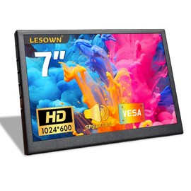 LESOWN 7 inch Monitor Small Monitor HDMI LCD Display PC Case Secondary Screen 1024x600 IPS Small Portable Monitor with Speakers PC Temperature Display Mini Monitor for PC