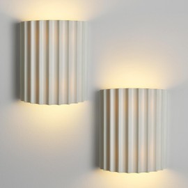 Fetason White Resin Modern LED Wall Sconces Wall Lighting Set of 2, Indoor Hardwired Wall Mount Light Fixtures Lamp Up and Down for Living Room Bedroom Hallway Dining Room