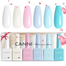 CANNI- Juego de 6 esmaltes de uñas en gel pastel de 9 ml kit de esmaltes en gel blanco, rosa y azul claro, colores blanco lechoso caramelo D          