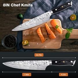 Meleho 8In Chef Knife,High Carbon Stainless Steel Chef Knife,Meat Cleaver and Vegetable Kitchen Knife,Chef knife with Finger Guard and Knife Sharpener,Chef Knives Gift Box for Family and Friends