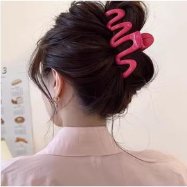 MUJU Sweet Fairy Wave Hair Claw Clips (2 Pack) Fashionable Plastic Hair Claw Clip for Women (Pink)
