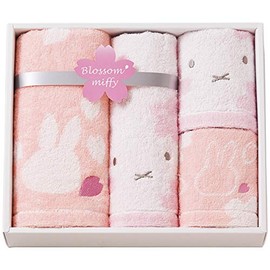 Nishikawa 22871888 Miffy Towel Gift Set, 9.1 x 10.6 x 2.4 inches (23 x 27 x 6 cm), Washable, 100% Cotton, Blossom Miffy, Made in Japan, Pink